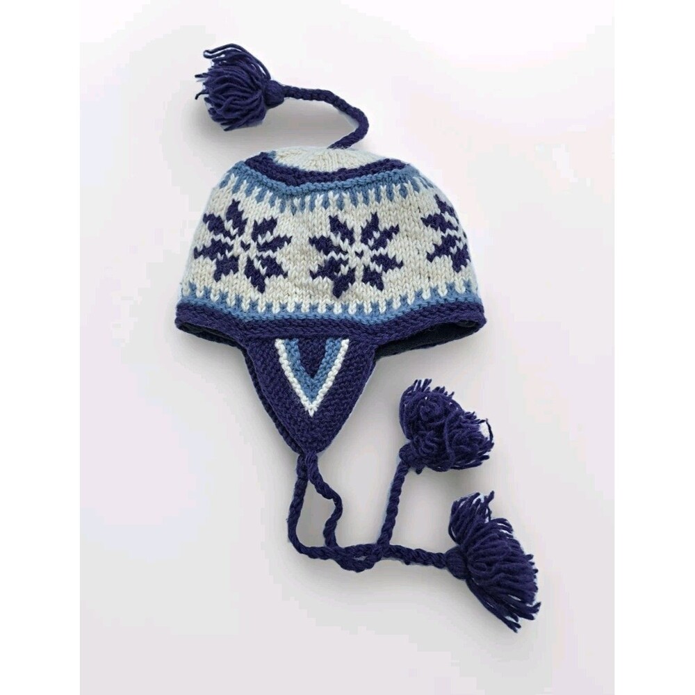 Nepal Wool Ear Flap Ski Fleece Lined Snowflake Peruvian Icelandic Floral Hat